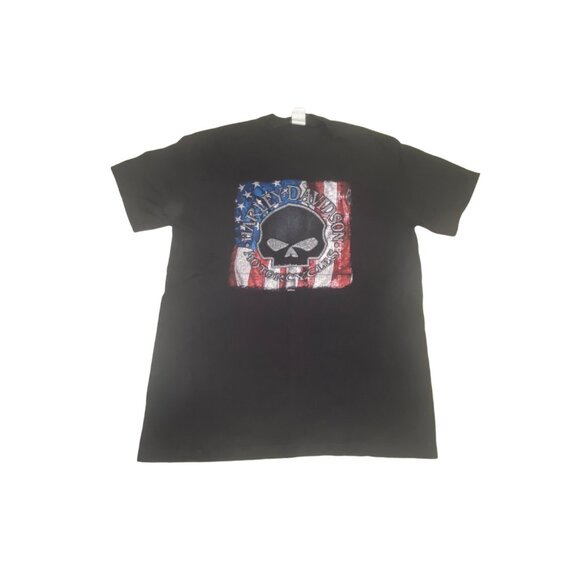 Harley-Davidson Large Black T-Shirt With American Flag Skull & Thunderbird Albuq - Picture 2 of 6